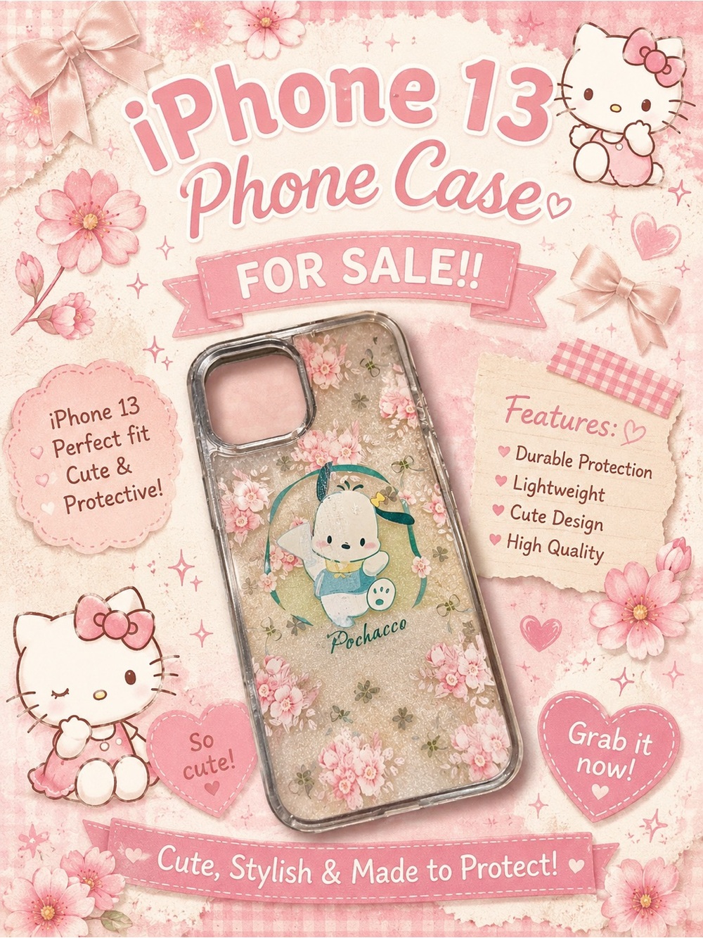 Brand New Pink Floral Pacheco Hello Kitty Phone Case.🩶💓🩶🩵❥🩵